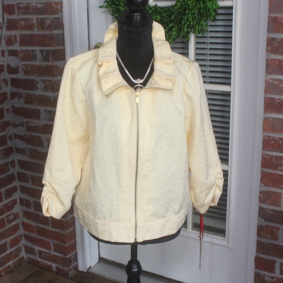 Ruby Rd Sunsational Daisy Yellow Short Jacket portrait collar 3/4 sleeve…16 New - Picture 1 of 6